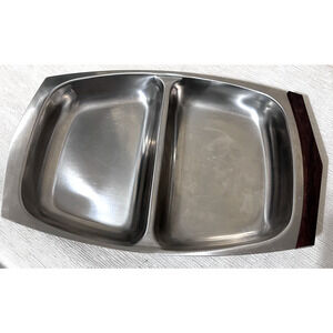Svensk Vintage Divided Tray Serving Dish Sweden Stainless MCM Plate 13"by8"